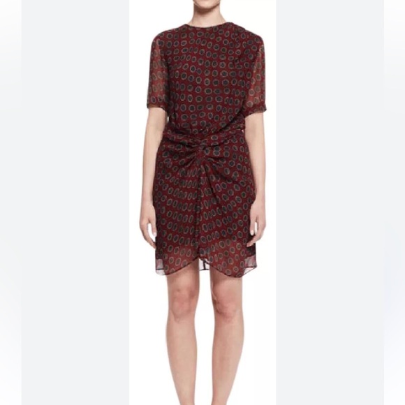 ISABEL MARANT TOILE barden dots dress burgundy red silk chiffon dotted open back - Picture 2 of 9